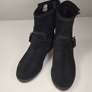 Denis Black Suede Buckle Moto‎ Biker Boots Women Size 38 Made in Italy
